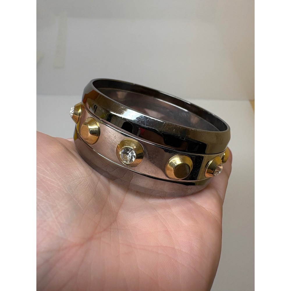 Vince Camuto Mixed Metal Studded Crystal Bangle Bracelet Silver Gold Gunmetal